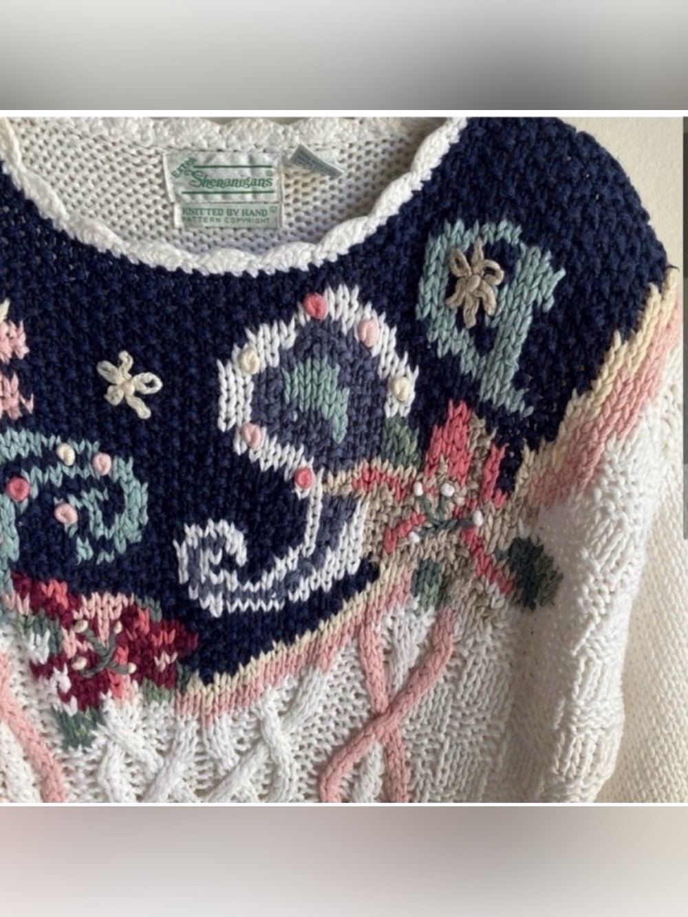 Extra Shenanigans Vintage Hand Knit Sweater with Shoulder Pads XL